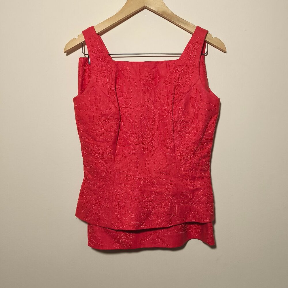Red Embroidered Sleeveless Top and Skirt Set - Women